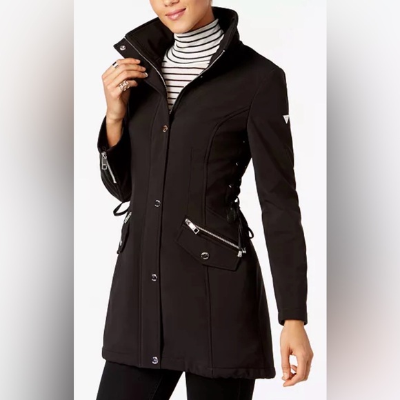 Guess Jackets & Blazers - 🆕 Guess Black Hooded Coat with Fur Trim